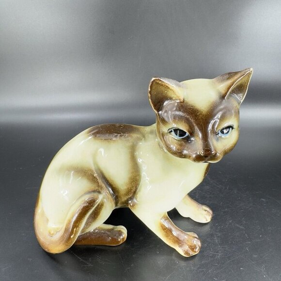Vintage 1980s Porcelain Siamese Cat Figurine Hand Painted Japan Ceramic Figure - Picture 15 of 16